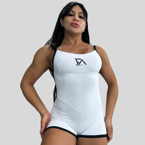 Macacão Curto Branco e Preto