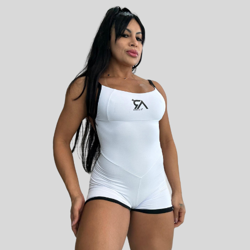 Macacão Curto Branco e Preto