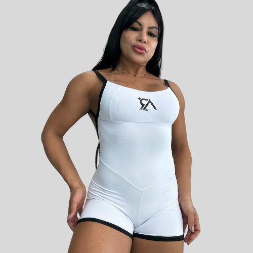 Macacão Curto Branco e Preto